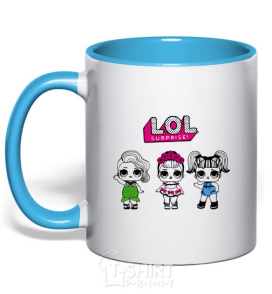 Mug with a colored handle Lol surprise three dolls and a mermaid sky-blue фото