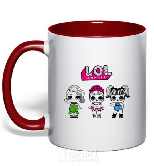 Mug with a colored handle Lol surprise three dolls and a mermaid red фото