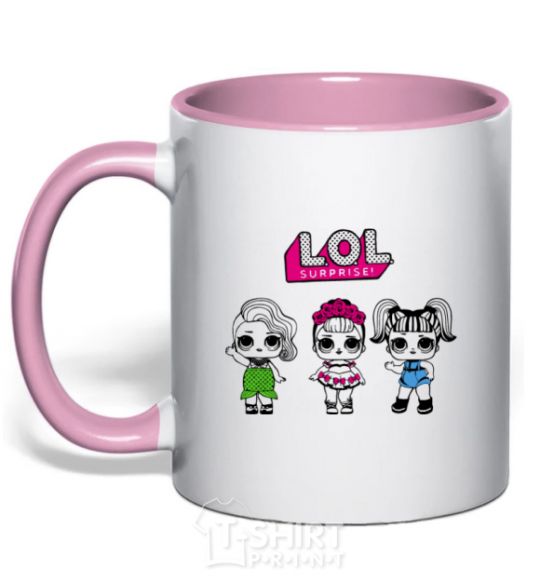 Mug with a colored handle Lol surprise three dolls and a mermaid light-pink фото