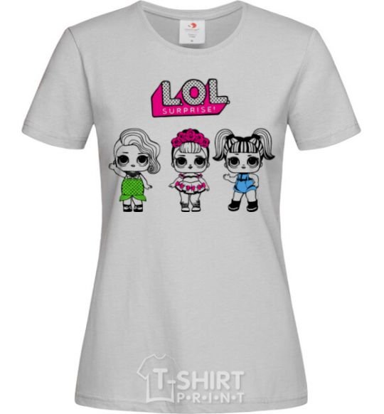 Женская футболка Lol surprise три куклы и русалка Серый фото