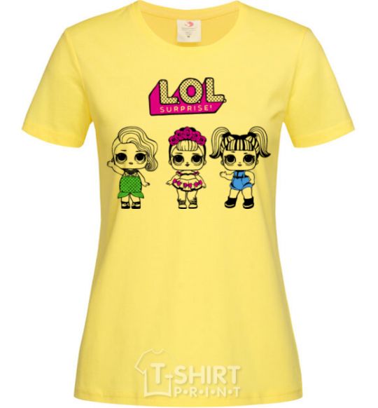 Женская футболка Lol surprise три куклы и русалка Лимонный фото