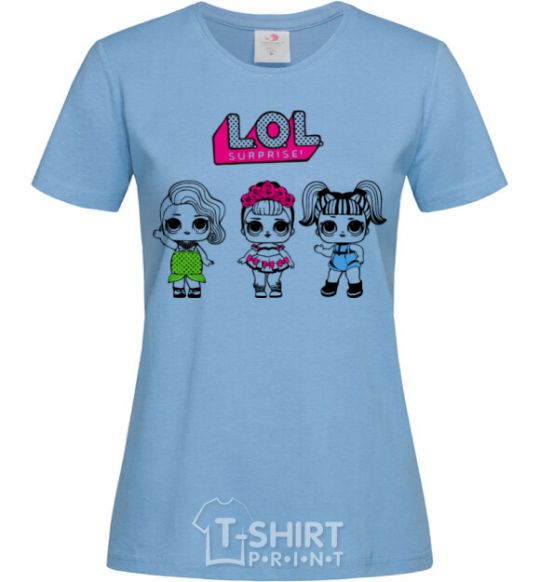 Women's T-shirt Lol surprise three dolls and a mermaid sky-blue фото