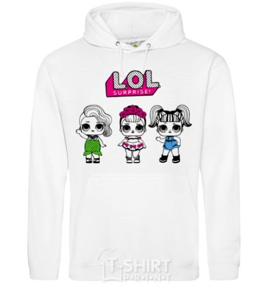 Men`s hoodie Lol surprise three dolls and a mermaid White фото