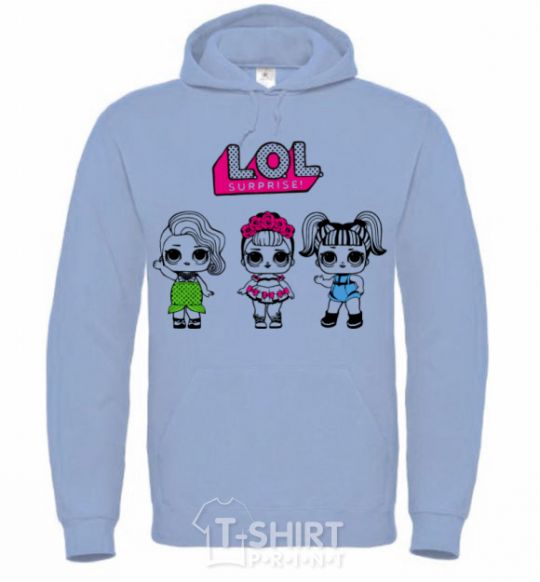 Men`s hoodie Lol surprise three dolls and a mermaid sky-blue фото