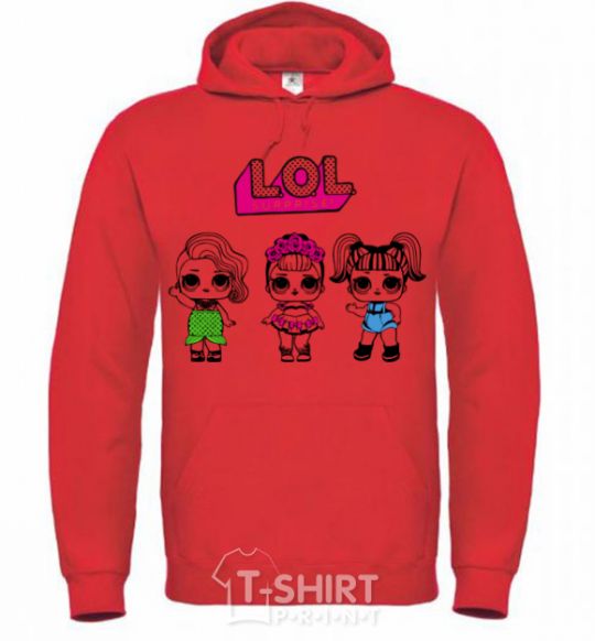 Men`s hoodie Lol surprise three dolls and a mermaid bright-red фото