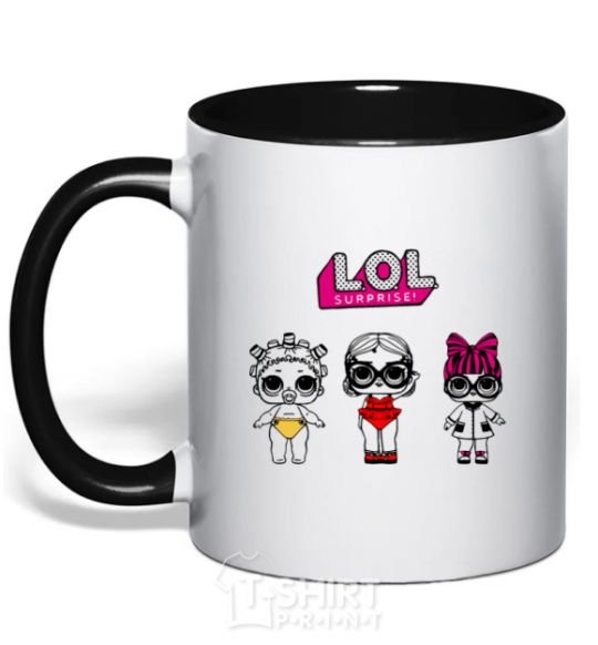 Mug with a colored handle Lol surprise three dolls and in a swimsuit black фото