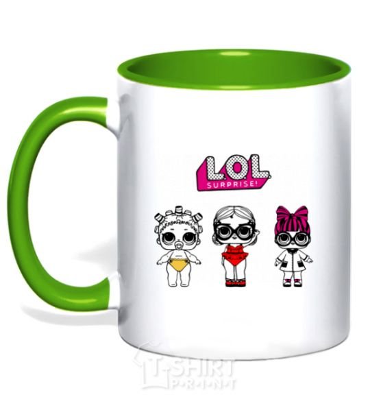 Mug with a colored handle Lol surprise three dolls and in a swimsuit kelly-green фото