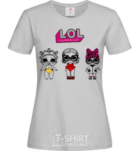 Women's T-shirt Lol surprise three dolls and in a swimsuit grey фото