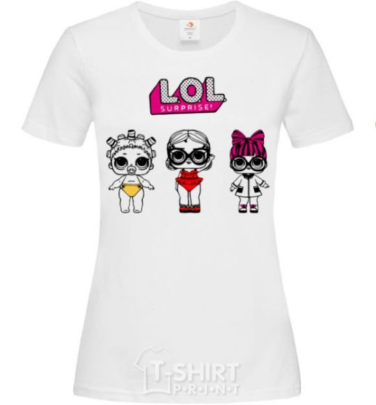 Women's T-shirt Lol surprise three dolls and in a swimsuit White фото