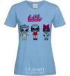 Women's T-shirt Lol surprise three dolls and in a swimsuit sky-blue фото