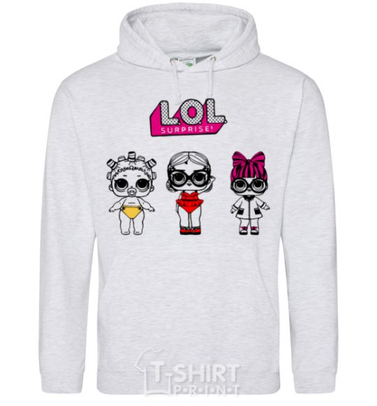 Men`s hoodie Lol surprise three dolls and in a swimsuit sport-grey фото