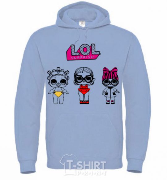 Men`s hoodie Lol surprise three dolls and in a swimsuit sky-blue фото
