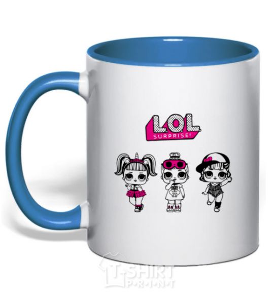 Mug with a colored handle Lol surprise three dolls and a unicorn royal-blue фото