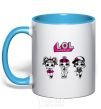 Mug with a colored handle Lol surprise three dolls and a unicorn sky-blue фото