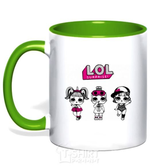 Mug with a colored handle Lol surprise three dolls and a unicorn kelly-green фото