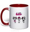 Mug with a colored handle Lol surprise three dolls and a unicorn red фото