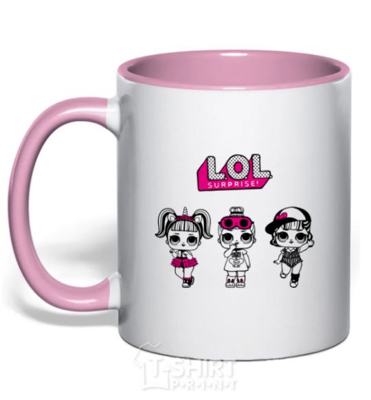 Mug with a colored handle Lol surprise three dolls and a unicorn light-pink фото