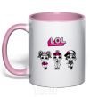 Mug with a colored handle Lol surprise three dolls and a unicorn light-pink фото