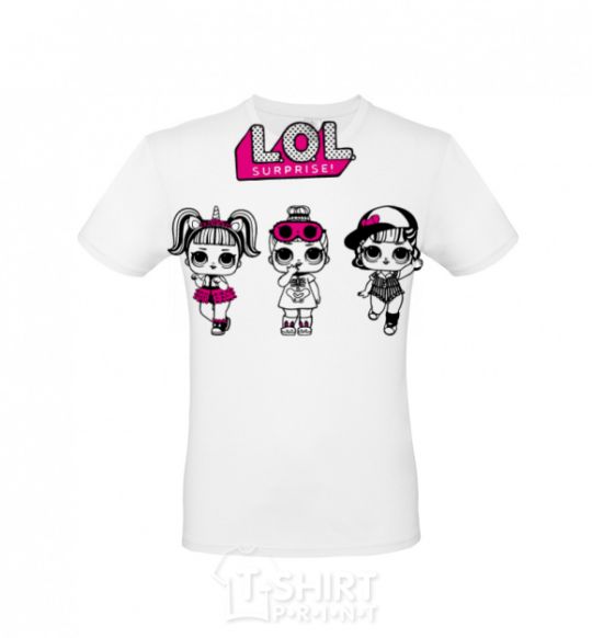 Men's T-Shirt Lol surprise three dolls and a unicorn White фото