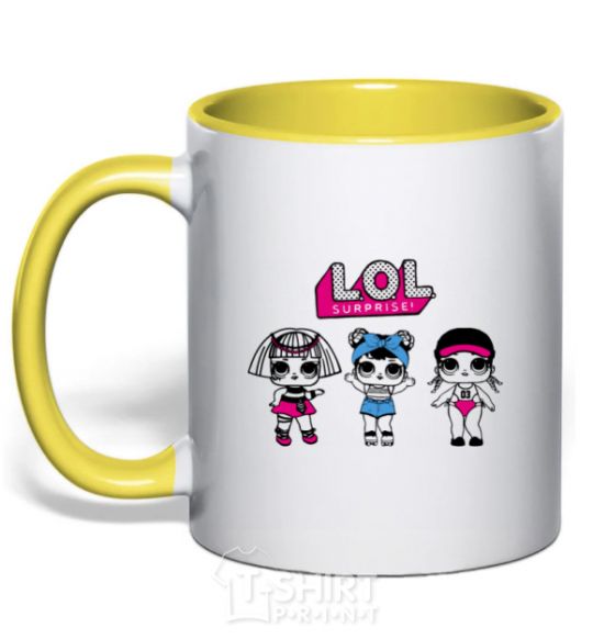 Mug with a colored handle Lol baseball yellow фото