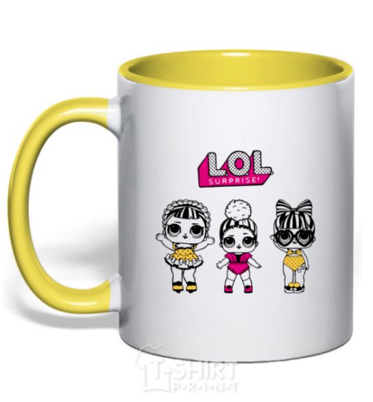 Mug with a colored handle Lol heart glasses yellow фото