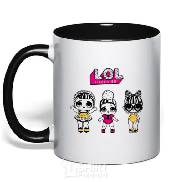 Mug with a colored handle Lol heart glasses black фото