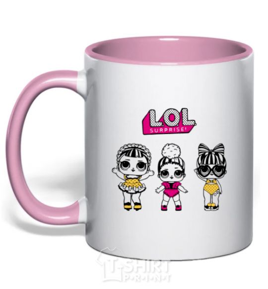 Mug with a colored handle Lol heart glasses light-pink фото