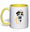 Mug with a colored handle Doll in a cap 1 year old yellow фото