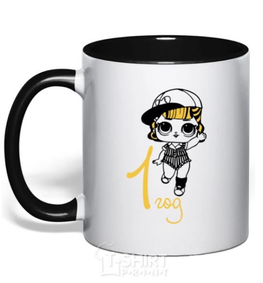 Mug with a colored handle Doll in a cap 1 year old black фото