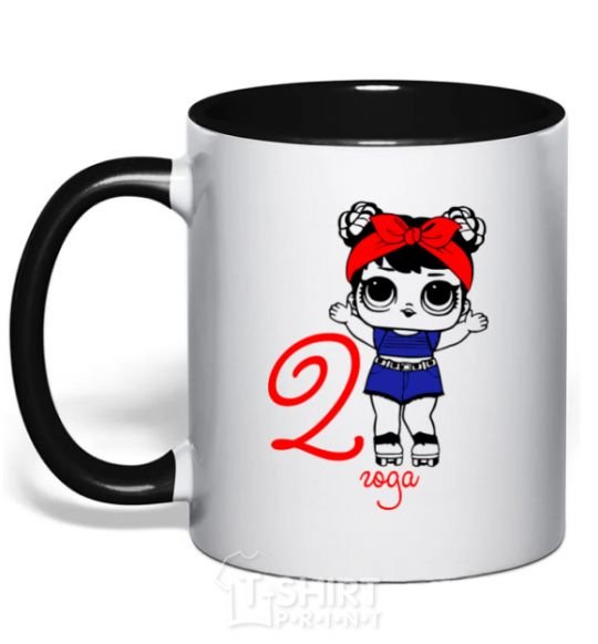 Mug with a colored handle A doll in a headband 2 years old black фото