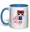 Mug with a colored handle A doll in a headband 2 years old royal-blue фото