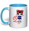 Mug with a colored handle A doll in a headband 2 years old sky-blue фото