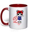 Mug with a colored handle A doll in a headband 2 years old red фото