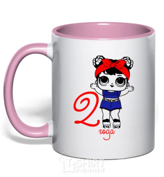 Mug with a colored handle A doll in a headband 2 years old light-pink фото