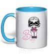 Mug with a colored handle A doll in a swimsuit 3 years old sky-blue фото