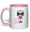 Mug with a colored handle A doll in a swimsuit 3 years old light-pink фото