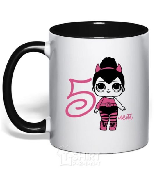 Mug with a colored handle A doll with horns 5 years old black фото