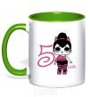 Mug with a colored handle A doll with horns 5 years old kelly-green фото