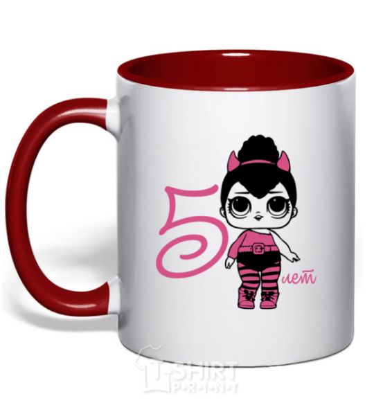 Mug with a colored handle A doll with horns 5 years old red фото