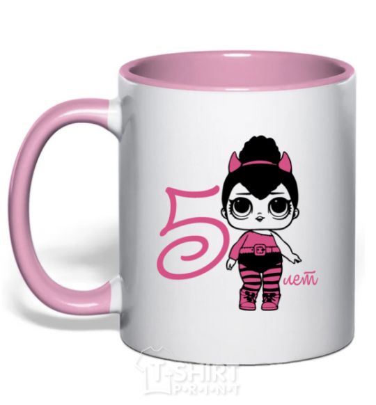 Mug with a colored handle A doll with horns 5 years old light-pink фото