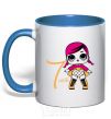 Mug with a colored handle The doll in the cape is 7 years old royal-blue фото