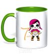 Mug with a colored handle The doll in the cape is 7 years old kelly-green фото