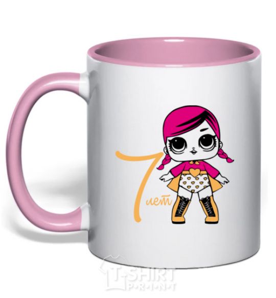 Mug with a colored handle The doll in the cape is 7 years old light-pink фото