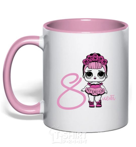 Mug with a colored handle The doll in the wreath is 8 years old light-pink фото