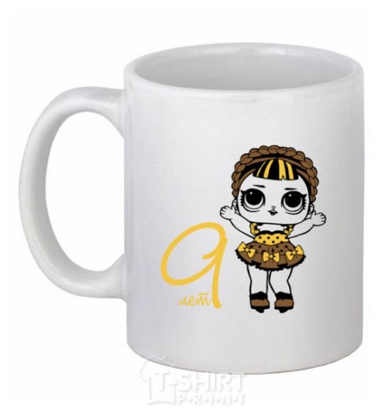 Ceramic mug The doll with the braid is 9 years old White фото