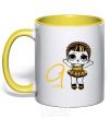 Mug with a colored handle The doll with the braid is 9 years old yellow фото