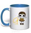 Mug with a colored handle The doll with the braid is 9 years old royal-blue фото