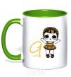 Mug with a colored handle The doll with the braid is 9 years old kelly-green фото