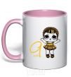 Mug with a colored handle The doll with the braid is 9 years old light-pink фото