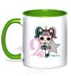 Mug with a colored handle A 2-year-old unicorn doll kelly-green фото